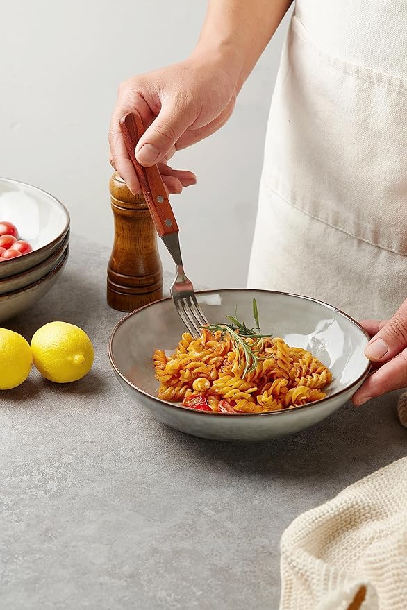 famiware Large Pasta Bowls Set of 4, Ocean Round 8.5" Pasta Serving Bowl Large Dinner Bowls, Kitchen Bowl Set, Microwave and Dishwasher Safe, Scratch Resistant, Grey