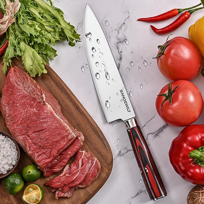 3-Piece Professional Chef Knife Set - Ultra Sharp Japanese Knives with High Carbon Stainless Steel Blades, Ergonomic PakkaWood Handles, and Sheaths in Gift Box for Home or Restarant
