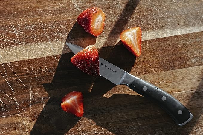 DURA LIVING 3.5-Inch Paring Knife ??Ultra-Sharp German High Carbon Stainless Steel, Full Tang, Ergonomic Handle, Multipurpose Kitchen Knife for Chopping, Slicing, and Dicing, Black