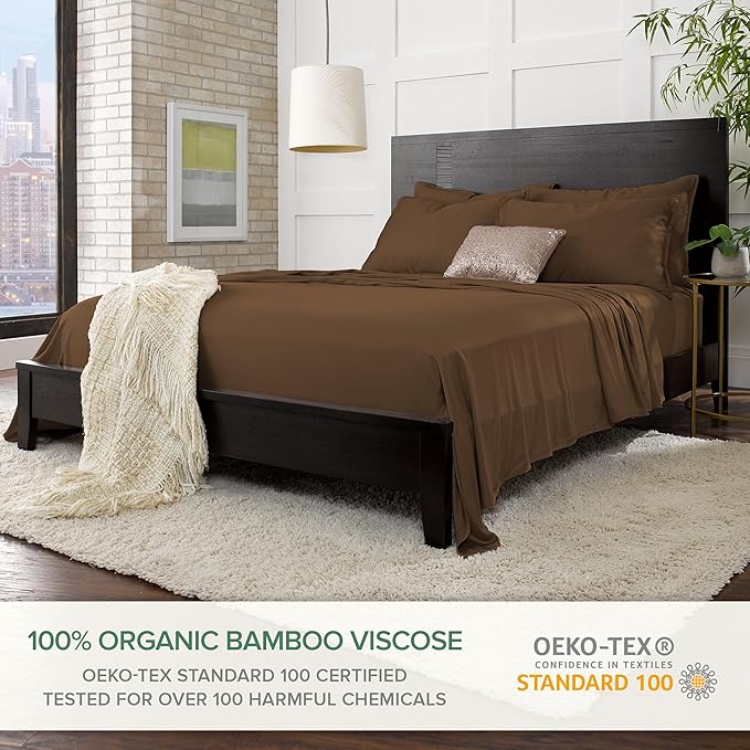 Pure Bamboo Twin Sheets, Genuine 100% Organic Viscose Derived from Bamboo Bed Sheet Set, Luxuriously Soft & Cooling, Double Stitching, 2 Year Quality Promise (Twin, Coconut Husk)