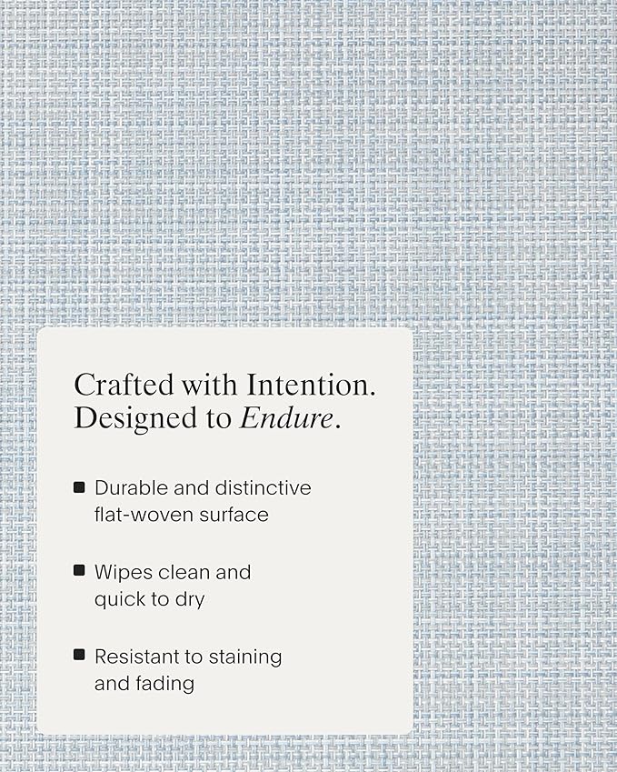 Chilewich Mini Basketweave Placemats in Sky - Set of 4 - Easy Care Woven Tabletop Textiles - Indoor/Outdoor - 19" x 14" Rectangle