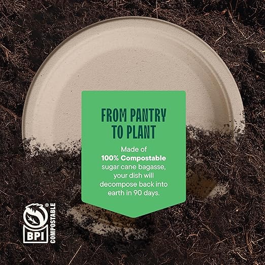 Paper Plates, 100% Compostable Heavy Duty, Disposable 7 Inch, Small Dessert Plate - [125-Pack] - {PFAS-Free} - {BPI Certified} Eco-Friendly, Biodegradable Bagasse Natural Brown 7" Small Plates