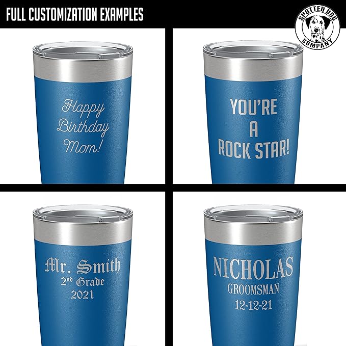 Personalized 20oz (17 Colors) Powder Coated Insulated Stainless Steel Tumbler with Lid, Custom Etched, Customized Text Message Name, Engraved Gift Idea Women Men Him Her, Your Text Here (Royal Blue)