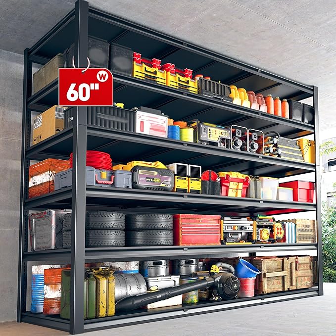REIBII 84?쏦 Garage Shelving Heavy Duty Storage Shelves 3500 LBS Adjustable Metal Shelving Uints and Storage for Garage, Warehouse, School, Commercial, Business, 60 "W x 84 "H x 24 "D, 2 Pack