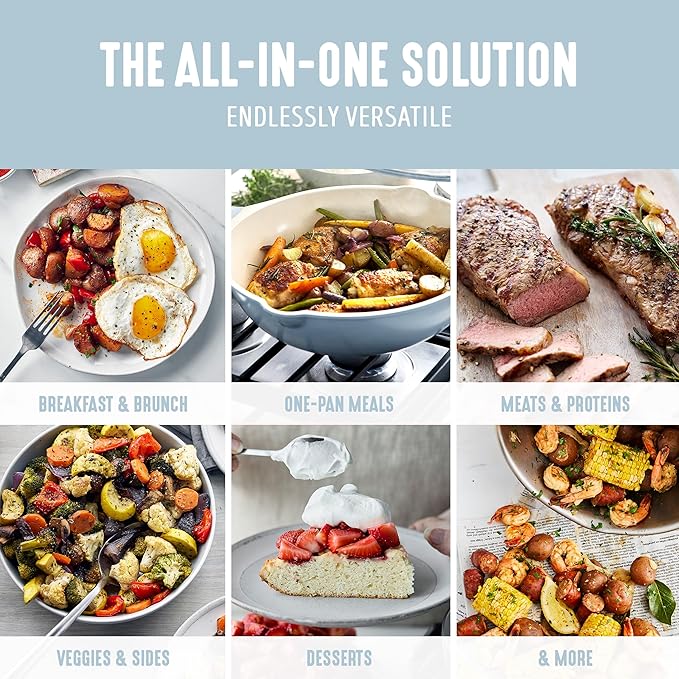 GreenLife Nonstick 12??(5QT) All in One Deep Skillet Wok with Lid, PFAS-Free Non-Toxic Ceramic Multi-Purpose Pan, Induction, All Stovetop, Egg, Stir Fry, Saute, Stay Cool Handle, Blue Haze