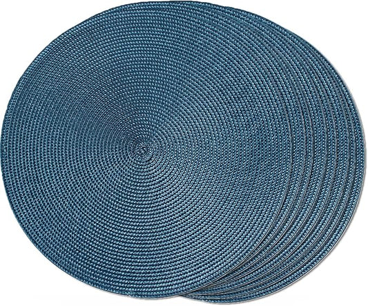 FunWheat Round Braided Placemats Set of 8 Place Mats for Dining Table Woven Washable Non-Slip Table Mats 15 Inch(Blue,8pcs)