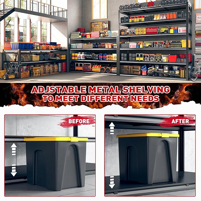 REIBII 84?쏦 Garage Shelving Heavy Duty Storage Shelves 3500 LBS Adjustable Metal Shelving Uints and Storage for Garage, Warehouse, School, Commercial, Business, 60 "W x 84 "H x 24 "D, 2 Pack