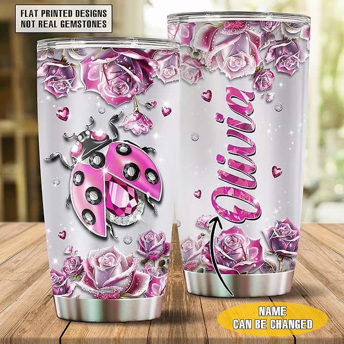 WONWIX Personalized Insulated Stainless Steel Ladybug Gifts for Women, 20oz Travel Mug Tumbler Water Bottle, Cup for Girls, Wife, Daughter, Perfect for Christmas, Birthday, Mother's Day, Valentine