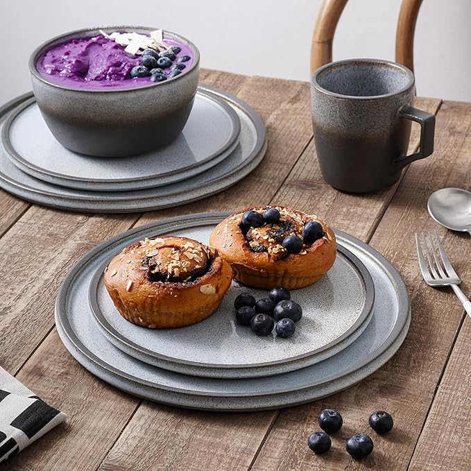 Stone Lain Vince Stoneware Reactive Glaze Dinnerware Set, 16 Piece Service for 4, Gray