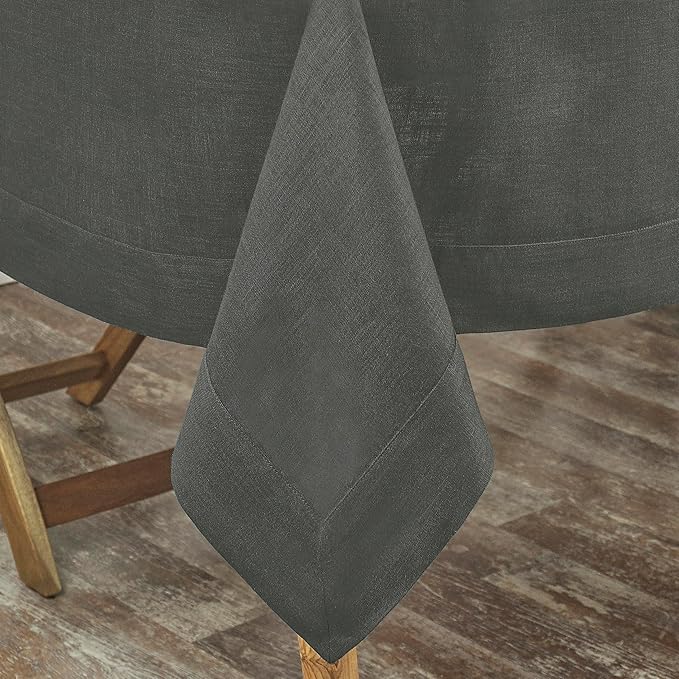 D'Moksha Homes Linen Tablecloth for Rectangle Tables 60 x 156 Inch - 100% Pure Linen Charcoal Grey Tablecloth - Machine Washable Table Cloth for Spring, Easter