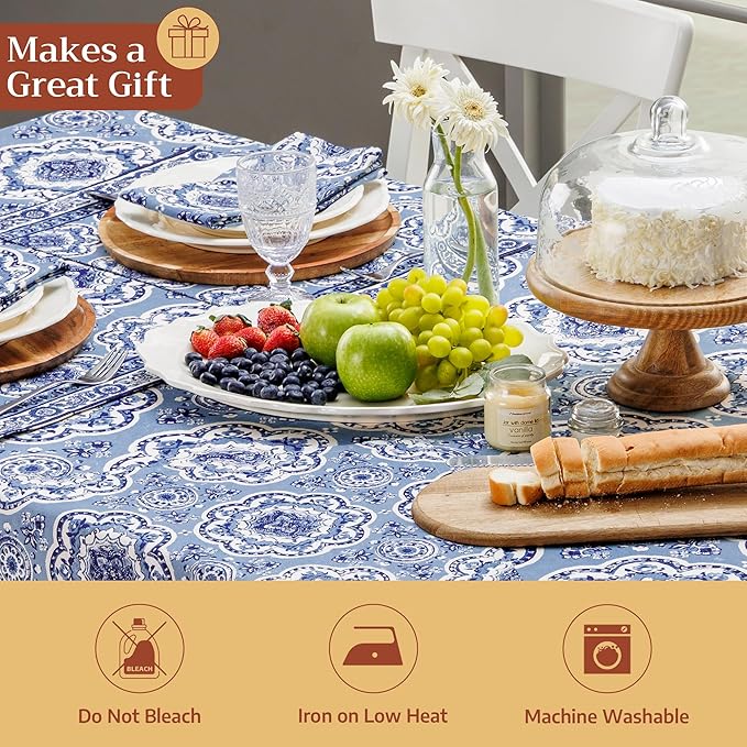 Maison d' Hermine Placemats Set of 2 100% Cotton Washable Cloth Place Mats, Reusable Table Mats for Kitchen Dining Decoration, Party, Wedding, Restaurant Spring/Summer (Melodie Bleue, 13" x 19")