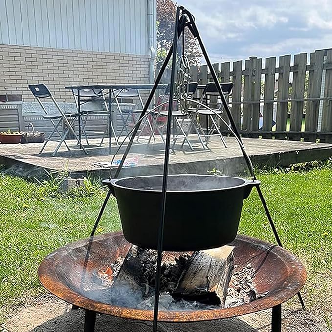 Cuisiland 16QT Cast Iron Dutch Oven with Lip Lid & Bail Handle ??Extra Large Pre-Seasoned Campfire Pot for Outdoor Cooking, Roasting, Baking & Stews ??Heavy-Duty Camping Cookware for Even Heat