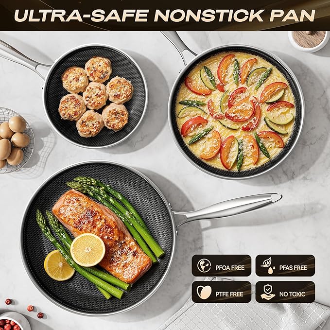 Hybrid Nonstick 8-Inch Frying Pan,Non Stick Frying Pan,PFAS PFOA PTFE Free,Stay-Cool Handle, Dishwasher-Friendly, Oven-Safe Up to 600째F, Induction Ready, Compatible with All Cooktops