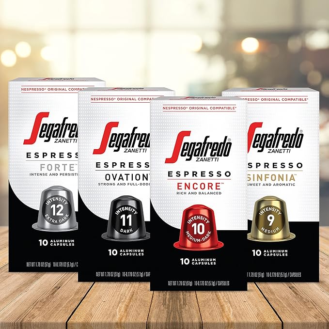 Segafredo Zanetti Espresso Capsules ??Aluminum Pods for Nespresso Original Machines ??Medium-Dark Roast Premium Espresso with a Rich Aroma ??Balanced, Intensity 10 ??Encore, 10 Count