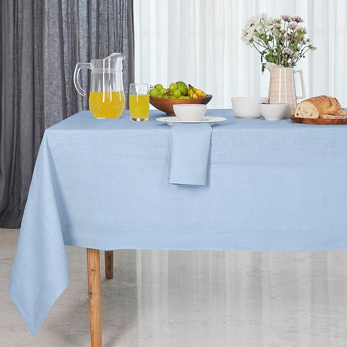 D'Moksha Homes Linen Tablecloth for Rectangle Tables 60 x 144 Inch - 100% Pure Linen Powder Blue Table Cloth - Machine Washable Cloth Tablecloth for Spring, Easter