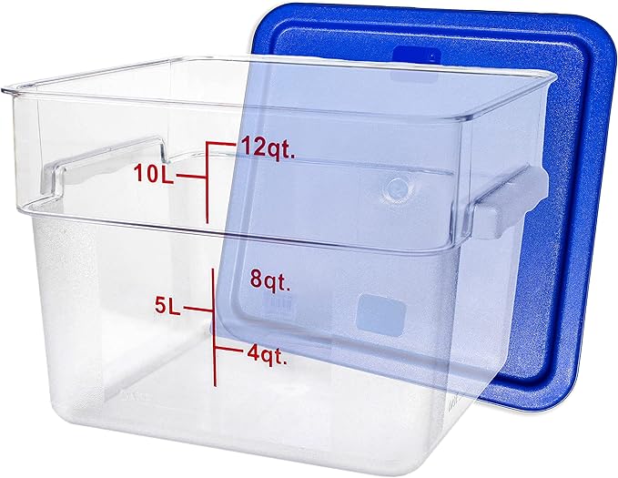 Tiger Chef 12 Quart Commercial Grade Clear Food Storage Square Polycarbonate Containers With Blue Lids 4 Pack