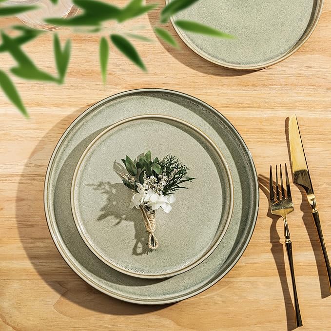 AmorArc Ceramic Dinnerware Sets, Handmade Reactive Glaze Stoneware Plates and Bowls Sets,Highly Chip and Crack Resistant | Dishwasher & Microwave Safe Dishes Set, Service for 4 (12pc)