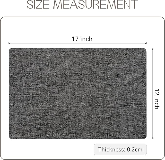 Romanstile Vinyl Placemats Set of 4-12 X 17 Inch - Heat Resistant Place Mats 100% Waterproof Oilproof Wipeable Reversible Faux Leather Table Mats for Kitchen, Dining, Party, Outdoor, Dark Grey