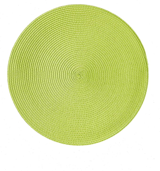 HODJOY Placemats, Round Woven Placemats for Indoor and Outdoor, Washable Woven Placemats for Christmas, 15 inch, Set of 6 (Lime Green)