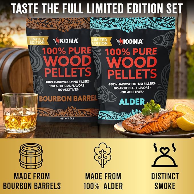 Kona Alder Wood Pellets ??Limited Edition for Ninja Woodfire Grill, Outdoor Oven & Smoker ??2lb Resealable Bag