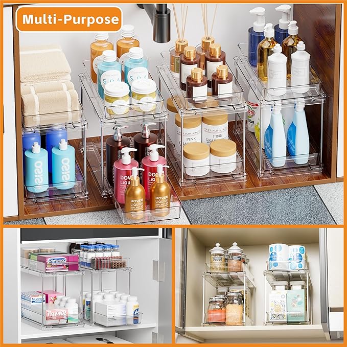Yieach 2 Pack 2 Tier Pull Out Drawers for Medicine Cabinet Organizer,Bathroom Under Cabinet Storage,12.1??Deep Pantry and Medicine Shelf Organizer for Toiletry Product,Vitamin Bottle and Supplement