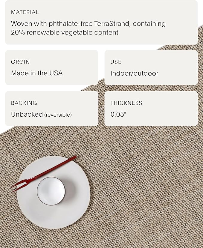 Chilewich Mini Basketweave Placemats in Linen - Set of 4 - Easy Care Woven Tabletop Textiles - Indoor/Outdoor - 15" Round