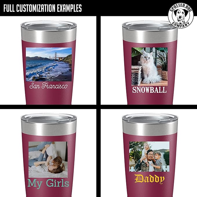 Personalized 20oz (17 Colors) Photo Picture Printed Insulated Stainless Steel Powder Coated Tumbler with Lid ??Customized Mother's Day Gift Gift for Him Men, Custom Coach Gifts Team Mom Dad (Maroon)