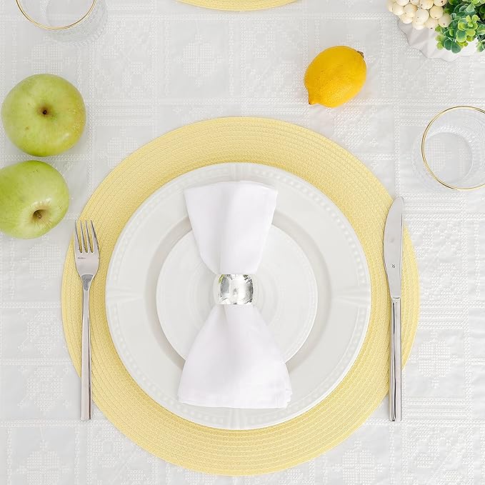 HODJOY Round Placemats Set of 6, Table mats for Indoor and Outdoor Dining Tables, Washable Woven Non-Slip Placemats 15inch (Straw Yellow)