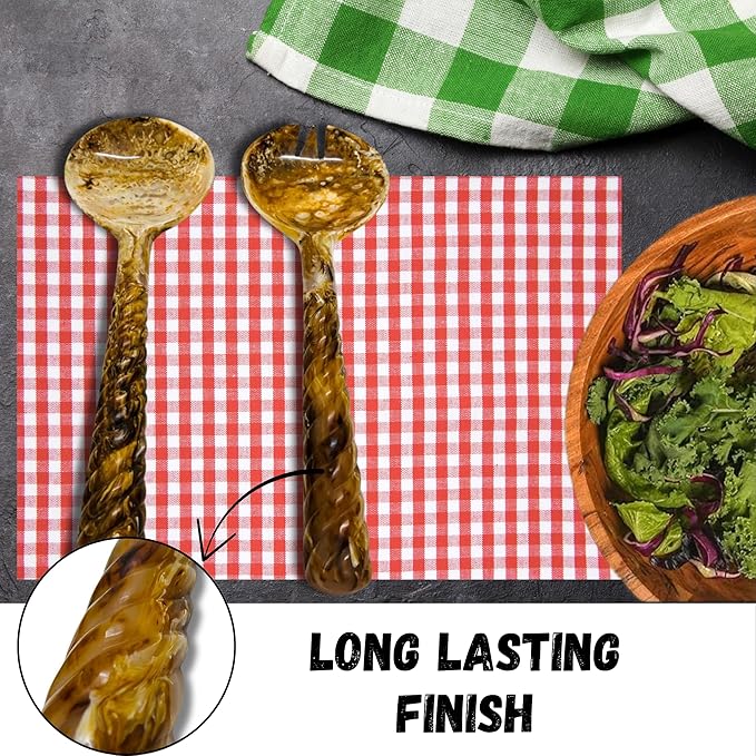 Essential Kitchen Items Antique Vintage Resin Salad Tongs Long Handle Serving Set of 2, Mixing, Tossing, and Cooking Spoons for the Kitchen, 12.5" Resin Salad Tongs for Serving, Salad Hand