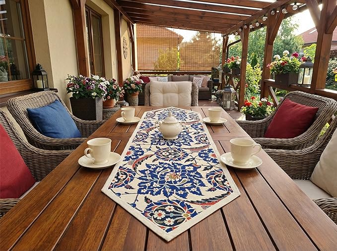 Jacquard Woven Floral Table Runner 18x55 inches ??Rustic Gobelin Tapestry Dining Table Decor, Durable Cotton & Polyester Blend Fabric, Vintage Farmhouse Style, Machine Washable Easy Care (Pattern 3)