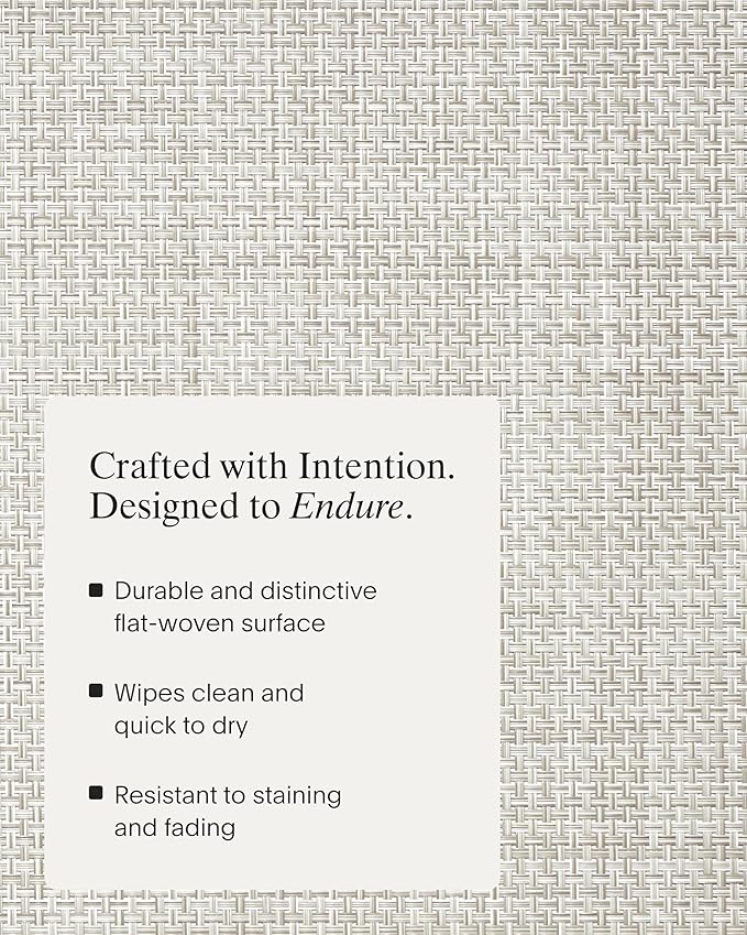 Chilewich Basketweave Placemats in Natural - Set of 4 - Easy Care Woven Tabletop Textiles - Indoor/Outdoor - 19" x 14" Rectangle