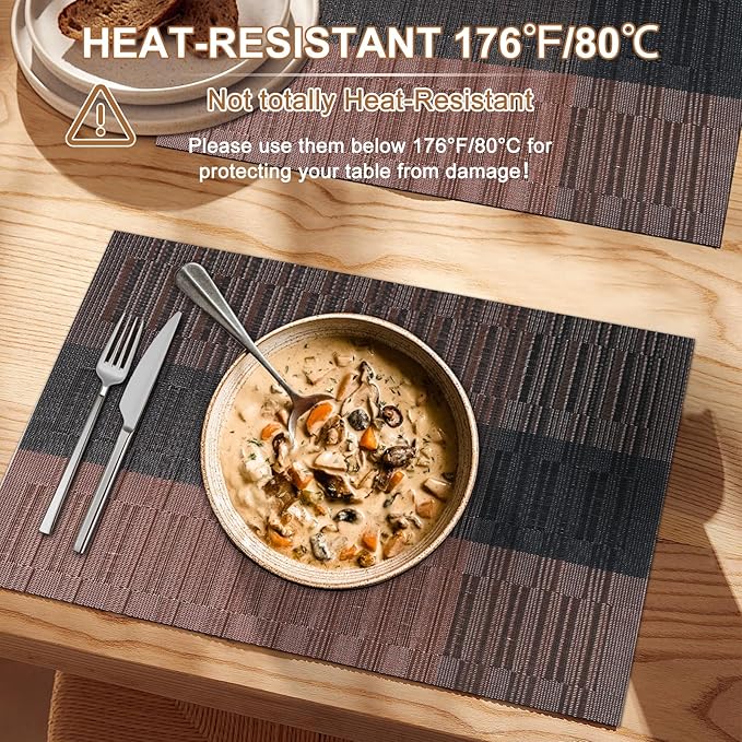 BETEAM Placemats Set of 4, Woven Vinyl Placemat for Dining Table Washable Wipeable Kitchen Place Mats Durable Indoor Outdoor Table Mats