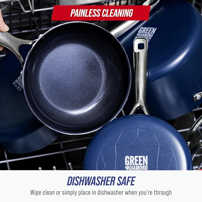 Blue Diamond 12" Nonstick Frying Pan Skillet, Diamond Infused PFAS & PTFE-Free Ceramic Pot, Dishwasher & Oven Safe, Stay Cool Handle, Durable Non Toxic Metal Utensil Safe, Egg & Omelet Pan, Blue