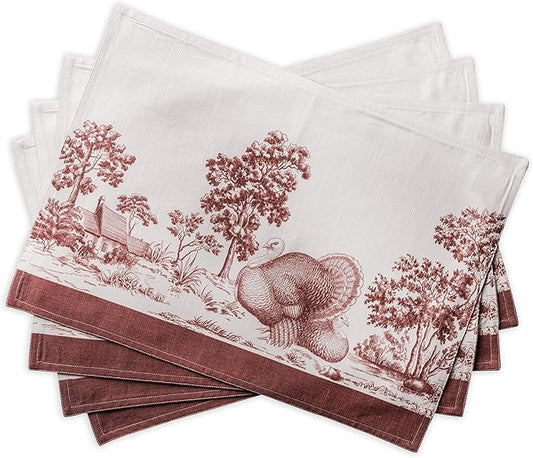 Maison d' Hermine Placemats Set of 4 100% Cotton Washable Cloth Place Mats, Reusable Table Mats for Thanksgiving Christmas Decorations Kitchen Dining Party Wedding (Holy Jouy - Brown, 13" x 19")