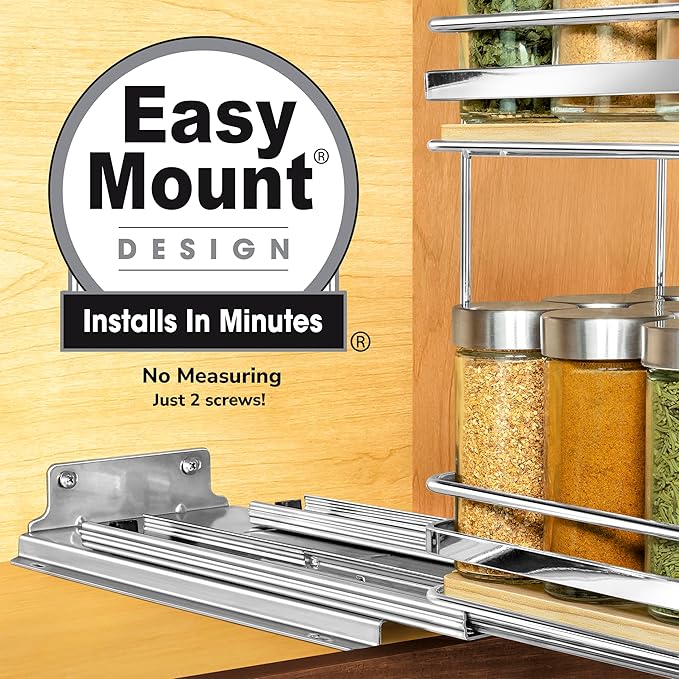 LYNK PROFESSIONAL짰 횋lite??Pull Out Spice Rack Organizer for Inside Kitchen Cabinets - 6-3/8 inch Wide - Slide Out Drawer ??Wood/Chrome Sliding Spice Cabinet Organization Shelf Racks - 2 Tier