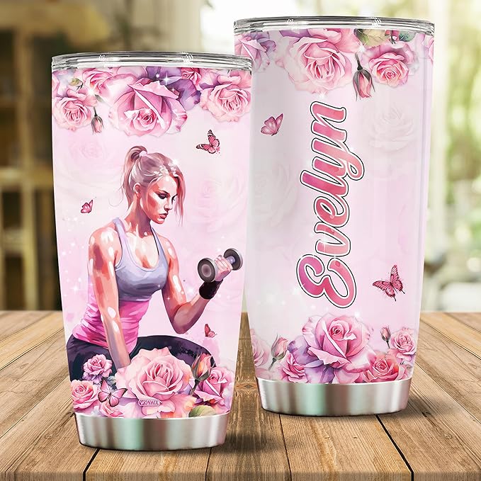 WONWIX Personalized Gym Tumbler Gift for Women, 20oz Stainless Steel Insulated Water Bottle Travel Coffee Mug Cup, Perfect Christmas, Birthday, Mother's Day, Valentine Gifts for Girls Wife Daughter
