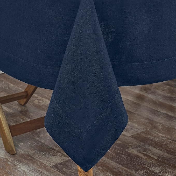 D'Moksha Homes Navy Blue Linen Tablecloth 60 x 84 Inch - 100% Pure Linen Table Cloth for Rectangle Tables - Machine Washable Cloth Tablecloth for Easter