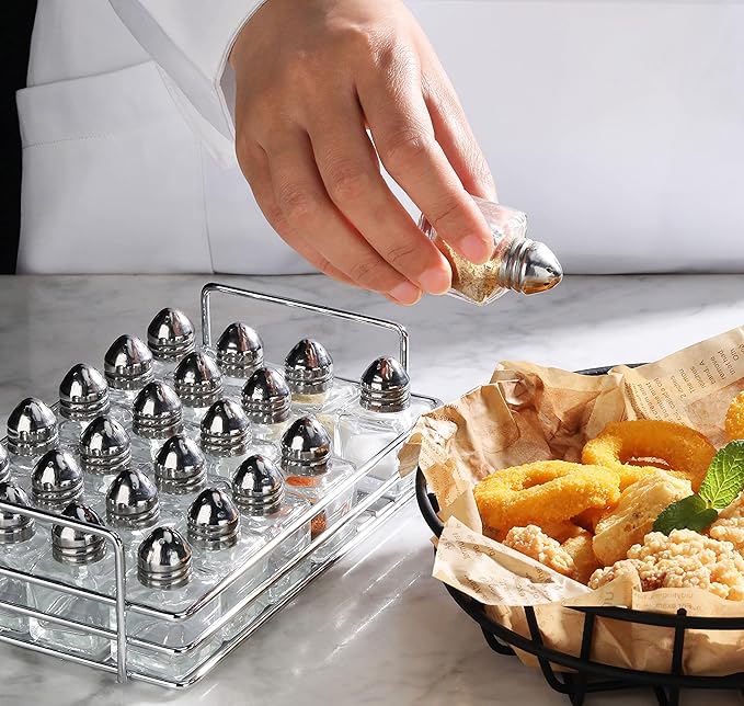 New Star Foodservice Glass Cube Mini Salt and Pepper Shaker (Silver with Rack)