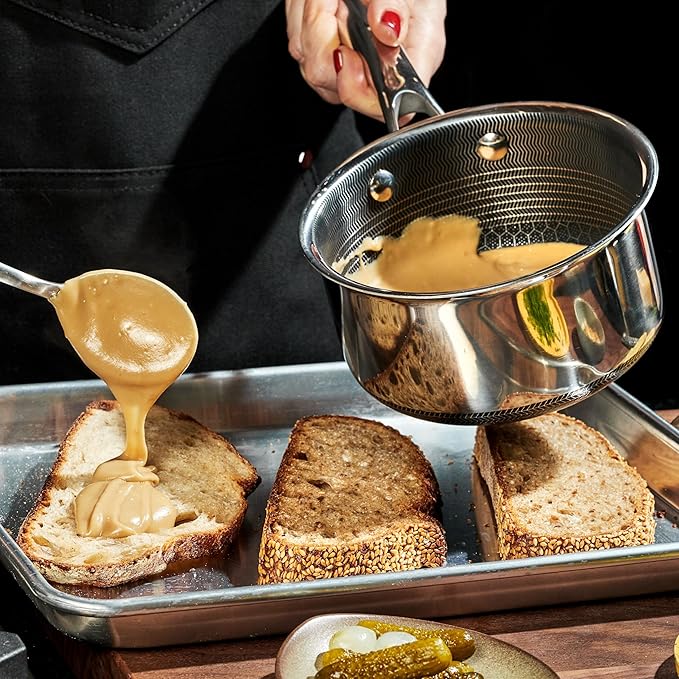 HexClad Hybrid Nonstick 1-Quart Saucepan with Tempered Glass Lid, Stay-Cool Handle, Dishwasher-Friendly, Oven-Safe Up to 900째F, Induction Ready, Compatible with All Cooktops
