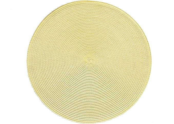 HODJOY Round Placemats Set of 6, Table mats for Indoor and Outdoor Dining Tables, Washable Woven Non-Slip Placemats 15inch (Straw Yellow)