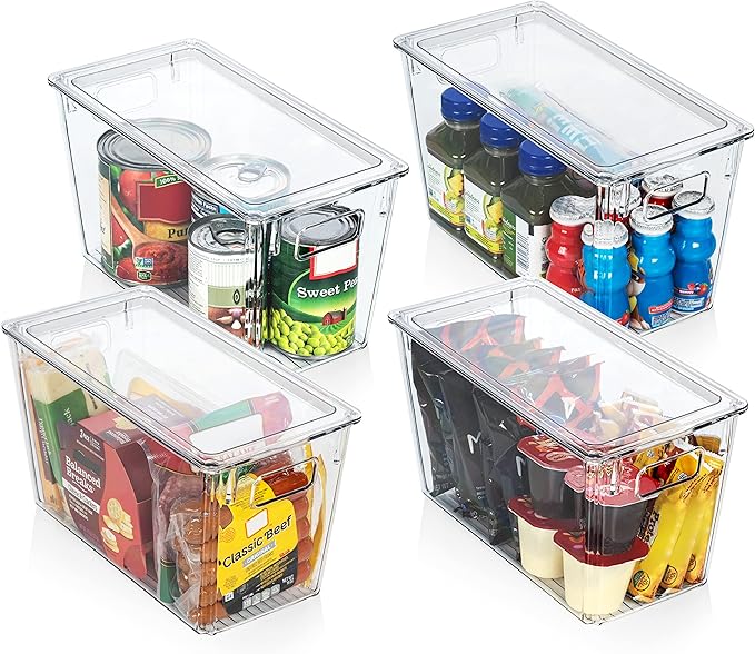 ClearSpace Modern Plastic Storage Bins with Lids ??Perfect Kitchen Organization or Pantry Fridge Organizer, 4 Pack, 12.5" x 6" x 7", 9L Capacity Each, BPA Free, Stackable