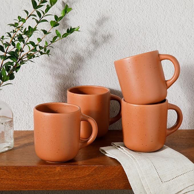 Bloomhouse - Two Time Oprah's Favorite Things Winner - Corsica Clay 4-Piece Mug Set ??Burnt Apricot Terracotta Stoneware Coffee & Tea Cups, Durable Ceramic Drinkware