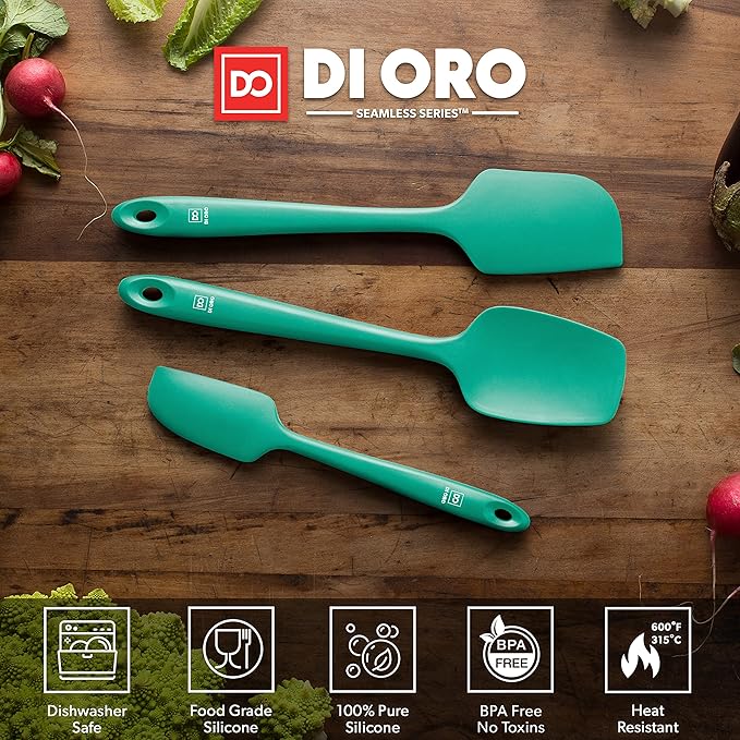 DI ORO Silicone Spatula Set - Rubber Kitchen Spatulas for Baking, Cooking, & Mixing - 600째F Heat-Resistant & BPA Free Silicone Scraper Spatulas for Nonstick Cookware - Dishwasher Safe (3pc, Mint)