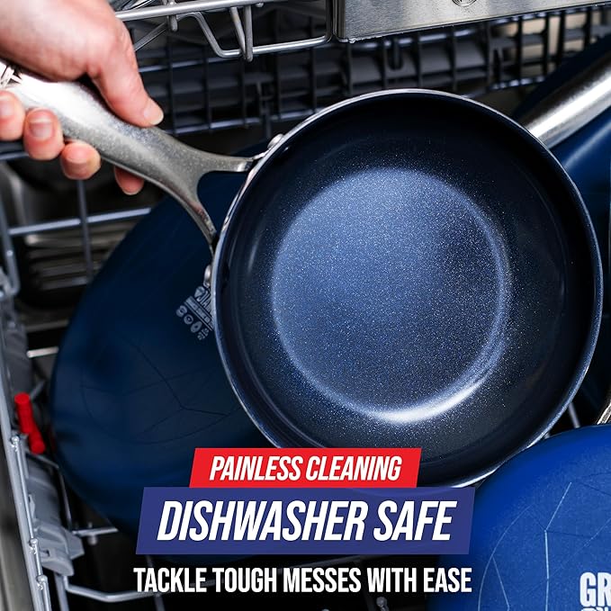 Blue Diamond Frying Pan 8??Skillet, Diamond Infused Healthy Ceramic Nonstick, PFAS and PFOA-Free, Dishwasher and Oven Safe, Even Heating, Metal Utensil Safe, Warp Control Base, Blue (Pack of 4)