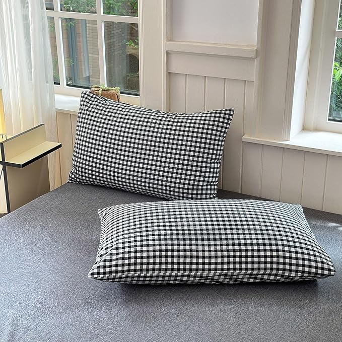 LifeTB Black Gingham Comforter Full Size Boho Plaid Checkered Pattern Comforter Geometric Grid Plaid Printed Bedding Comforter Set with 2 Pillowcases Fluffy Bed Luxury Soft Gingham Bedding Set Full