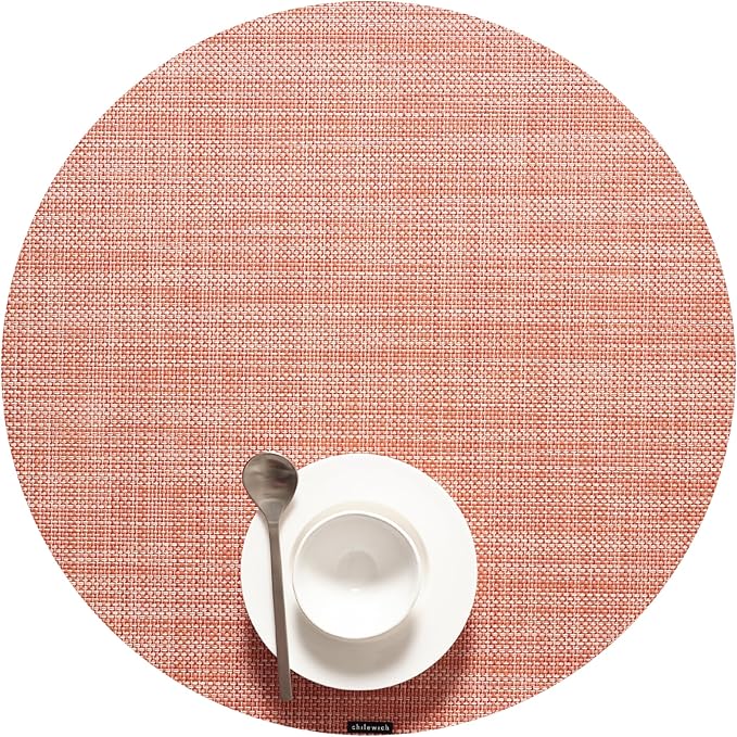 Chilewich Mini Basketweave Placemats in Clay - Set of 4 - Easy Care Woven Tabletop Textiles - Indoor/Outdoor - 15" Round