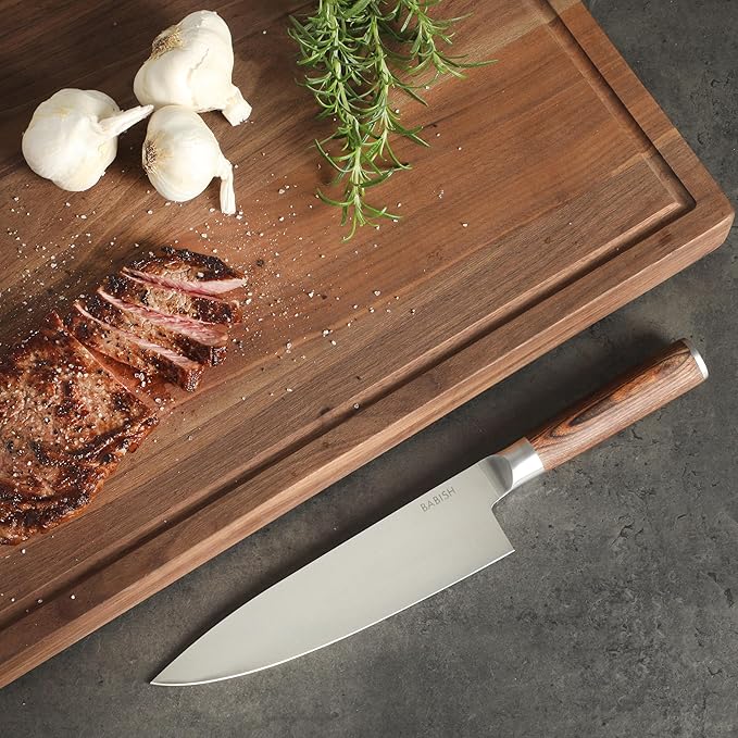 Babish 8-Inch Chef Knife ??High-Carbon 1.4116 German Steel Kitchen Knife with Dark Pakka Wood Handle, Full-Tang Razor Sharp Chef?셲 Blade for Chopping, Slicing, Dicing & Everyday Prep