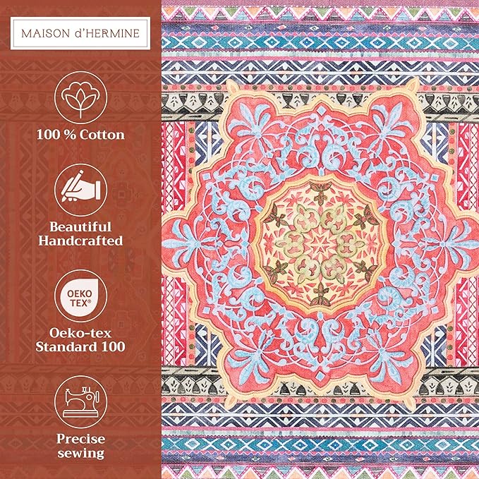 Maison d' Hermine Placemats Set of 4 100% Cotton Washable Cloth Place Mats, Reusable Table Mats for Thanksgiving Christmas Decorations Kitchen Dining Party Wedding Restaurant (Ispahan, 13" x 19")