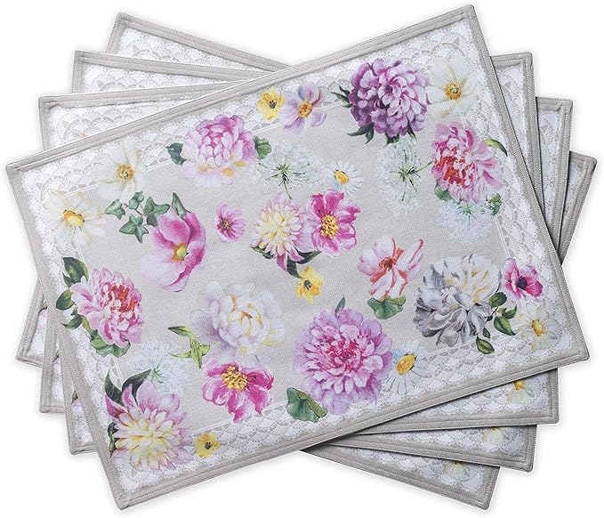 Maison d' Hermine Placemats Set of 4 100% Cotton Washable Cloth Place Mats, Reusable Table Mats for Kitchen Dining Decoration, Party, Restaurant Spring/Summer (Sweet Rose Lavender - Lush, 13" x 19")