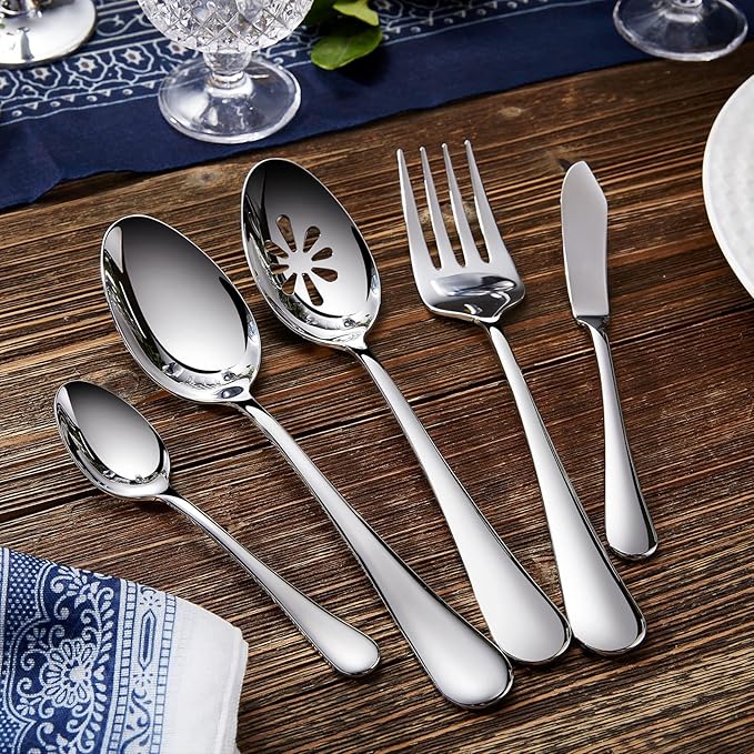 KEAWELL Premium Verona 65-Piece Silverware Set for 12 ??Heavy Duty 18/10 Stainless Steel, Brilliant Mirror Finish, Smooth Edges, Dishwasher Safe (65, Silver)